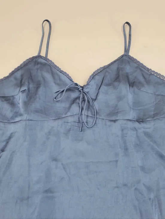 AE Handkerchief Hem Tie Side Midi Slip Dress American Eagle NWT Navy Blue Sz L - Picture 5 of 12